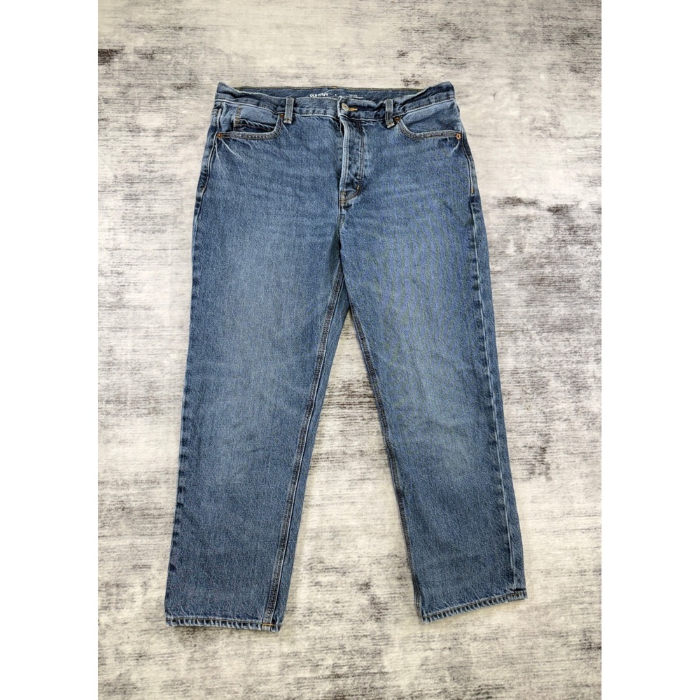Old Navy High Rise Slouchy Straight Jeans 6 Medium Wash Blue Button Fly Cotton